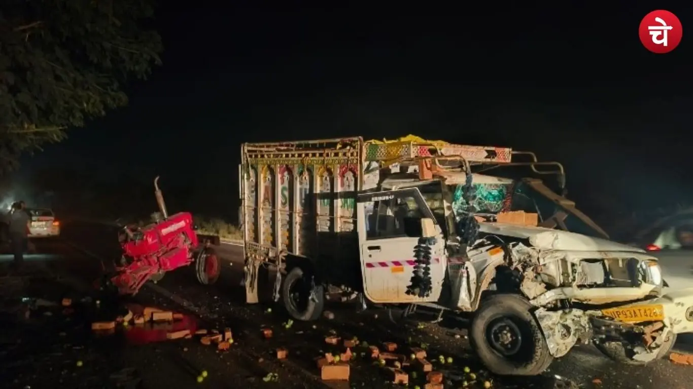 In Etawah, a tractor-trolley loaded with paddy overturned after being hit by a pickup vehicle